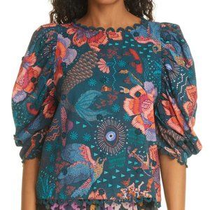 Farm Rio Teal River Creatures Blouse